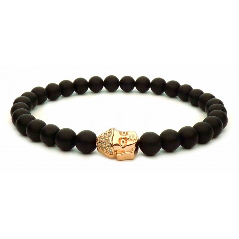 bracelet perles noir et bouddha or