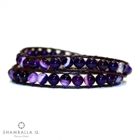 bracelet a enrouler violet perles en agate