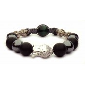 bracelet cordon et perles Bouddha argent