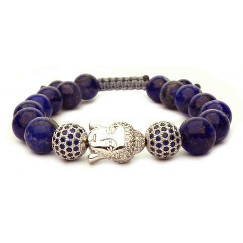 bracelet Bouddha argent et perles Lapis lazuli