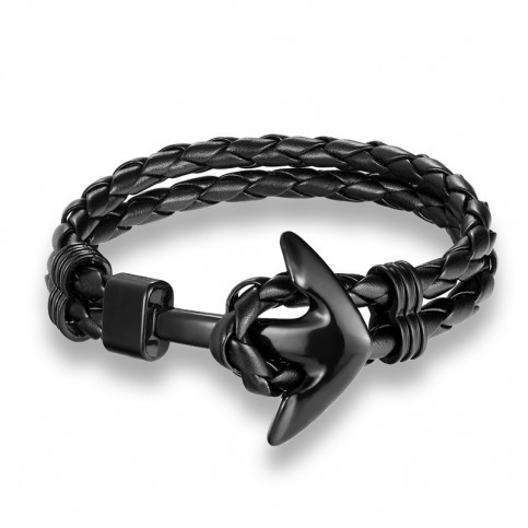 Bracelet ancre cuir noir