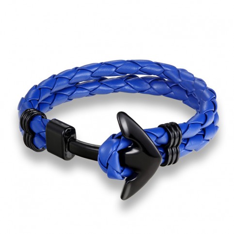 Bracelet ancre cuir bleu