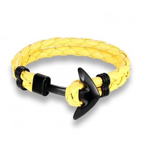 Bracelet ancre cuir jaune