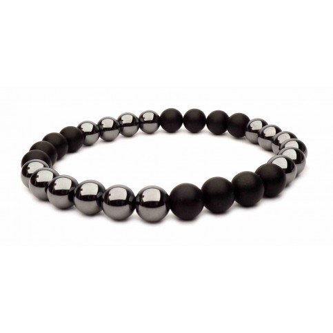 bracelet perles hematite grises et noir homme