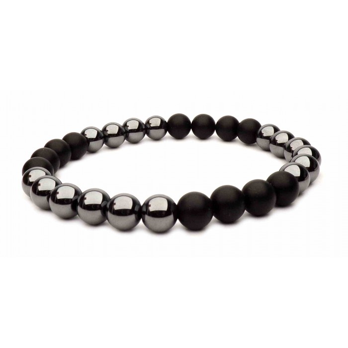 bracelet perles hematite grises et noir homme