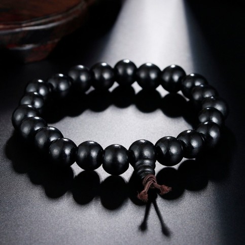 bracelet perles bois noir bouddhiste
