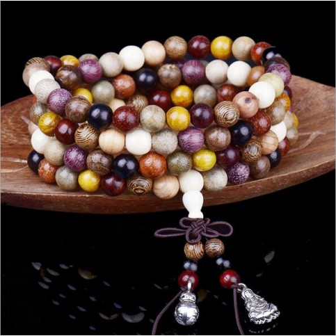 bracelet 108 perles bois multicolores