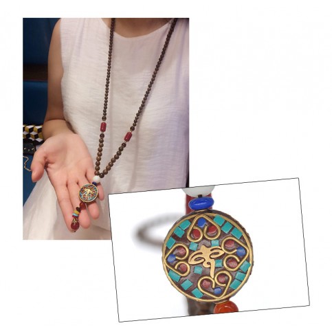 Collier feminin perles bois tibétain