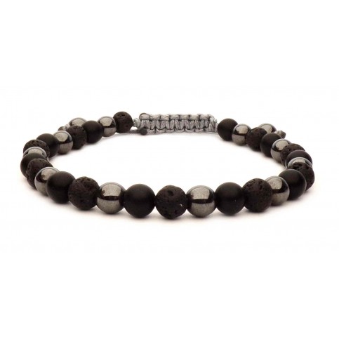 bracelet perles boule noir et métal sur fil