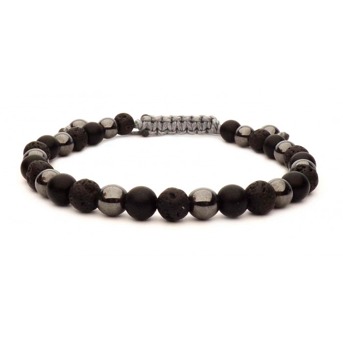 bracelet perles boule noir et métal sur fil