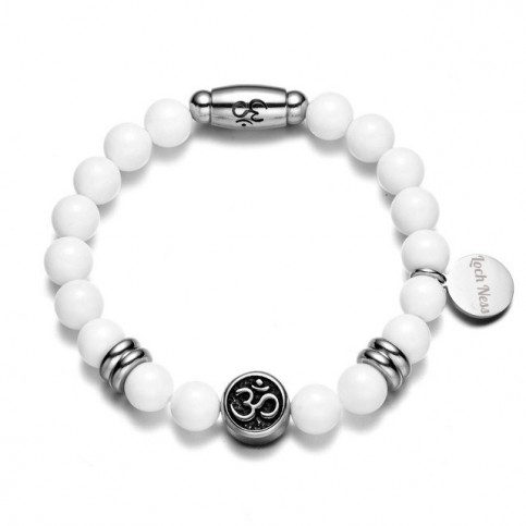 bracelet Om̐ perle agate blanche
