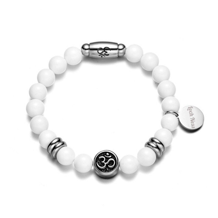 bracelet Om̐ perle agate blanche