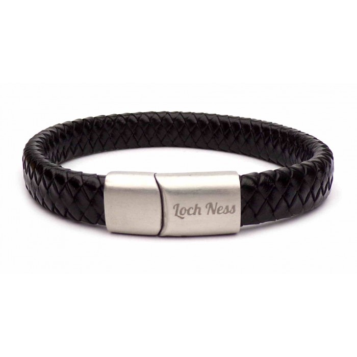 bracelet en cuir noir tréssé
