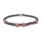 Bracelet femme mini perle grise hematite et Rhodonite rose