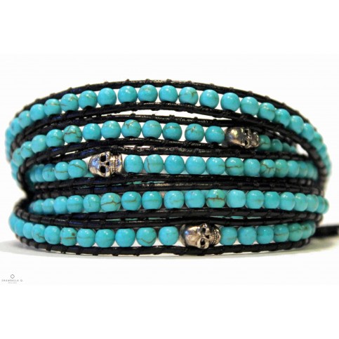 bracelet wrap bijoux a enrouler bleu turquoise