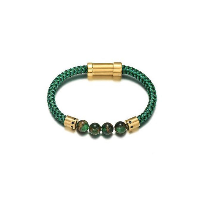 Le bracelet cuir vert et perle homme
