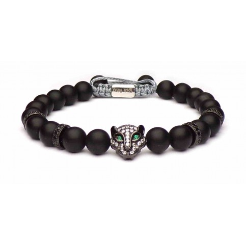 bracelet perles noir tete de chat
