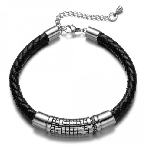 bracelet cuir noir et argent