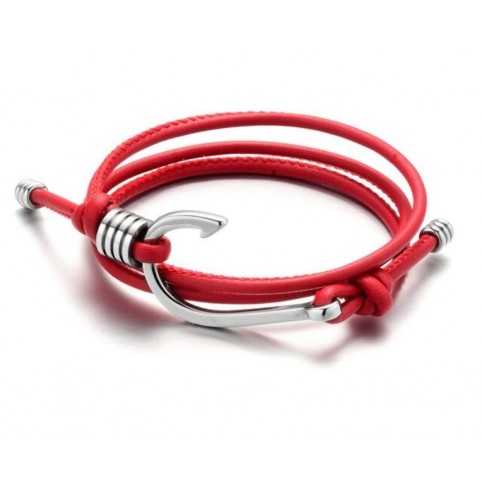 bracelet cuir rouge ancre homme