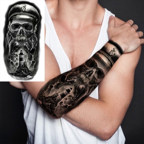 Faux tatouage 3D avec yeux noirs, boussole, pour hommes, adultes, loup, forêt, Art corporel réaliste, papier
