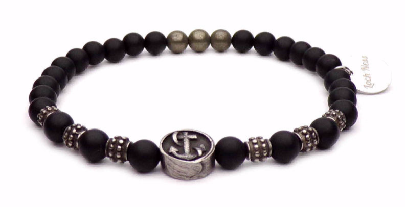 bracelet symbole ancre perles noir